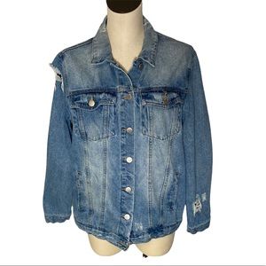 Ashley vintage charm Women's distressed denim jean jacket, Medium